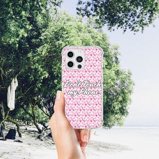 Belle coque arrière en TPU pour iPhone 13 Pro Max avec bord transparent Fleurs Pink Ne touchez pas mon téléphone