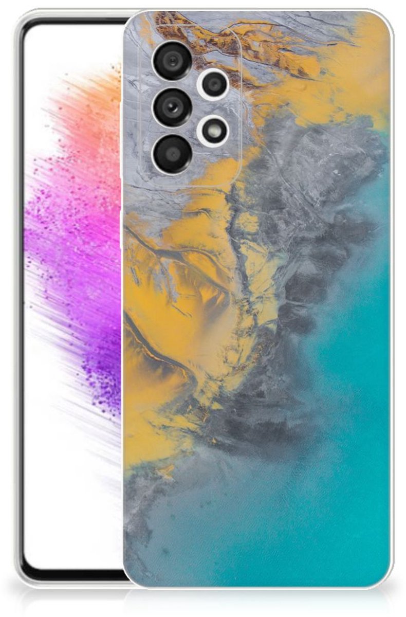 Back Cover voor Samsung Galaxy A73 5G TPU Siliconen Hoesje Marble Blue Gold