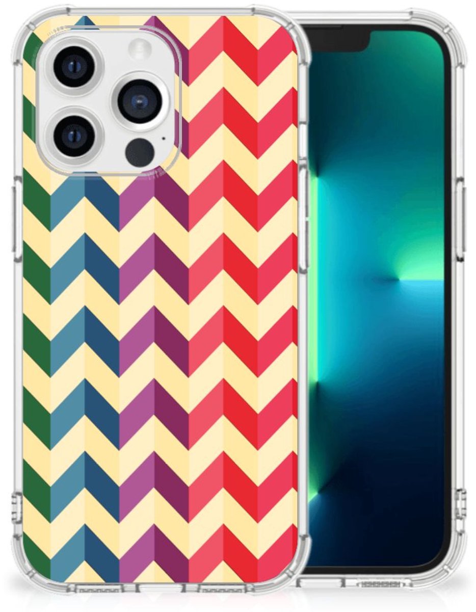 Apple iPhone 13 Pro Doorzichtige Silicone Hoesje Zigzag Multi Color