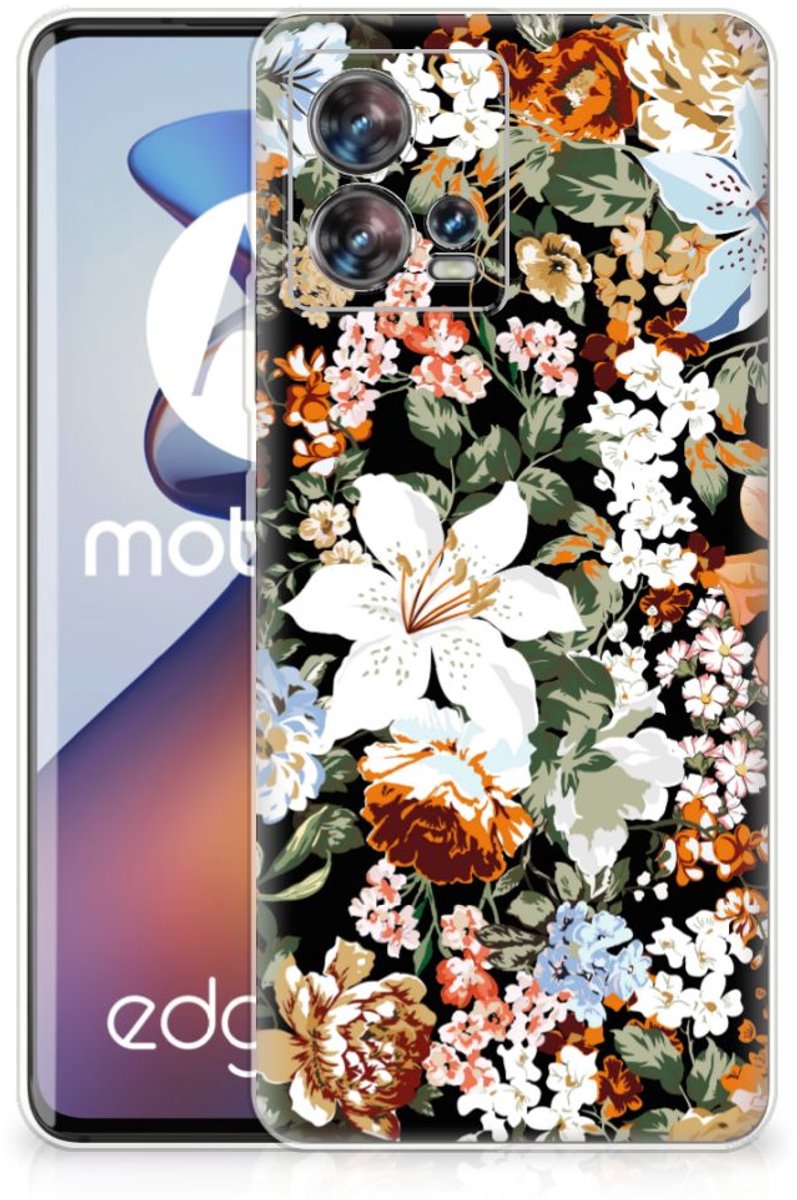 Back Cover voor TPU Case voor Motorola Edge 30 Fusion Dark Flowers