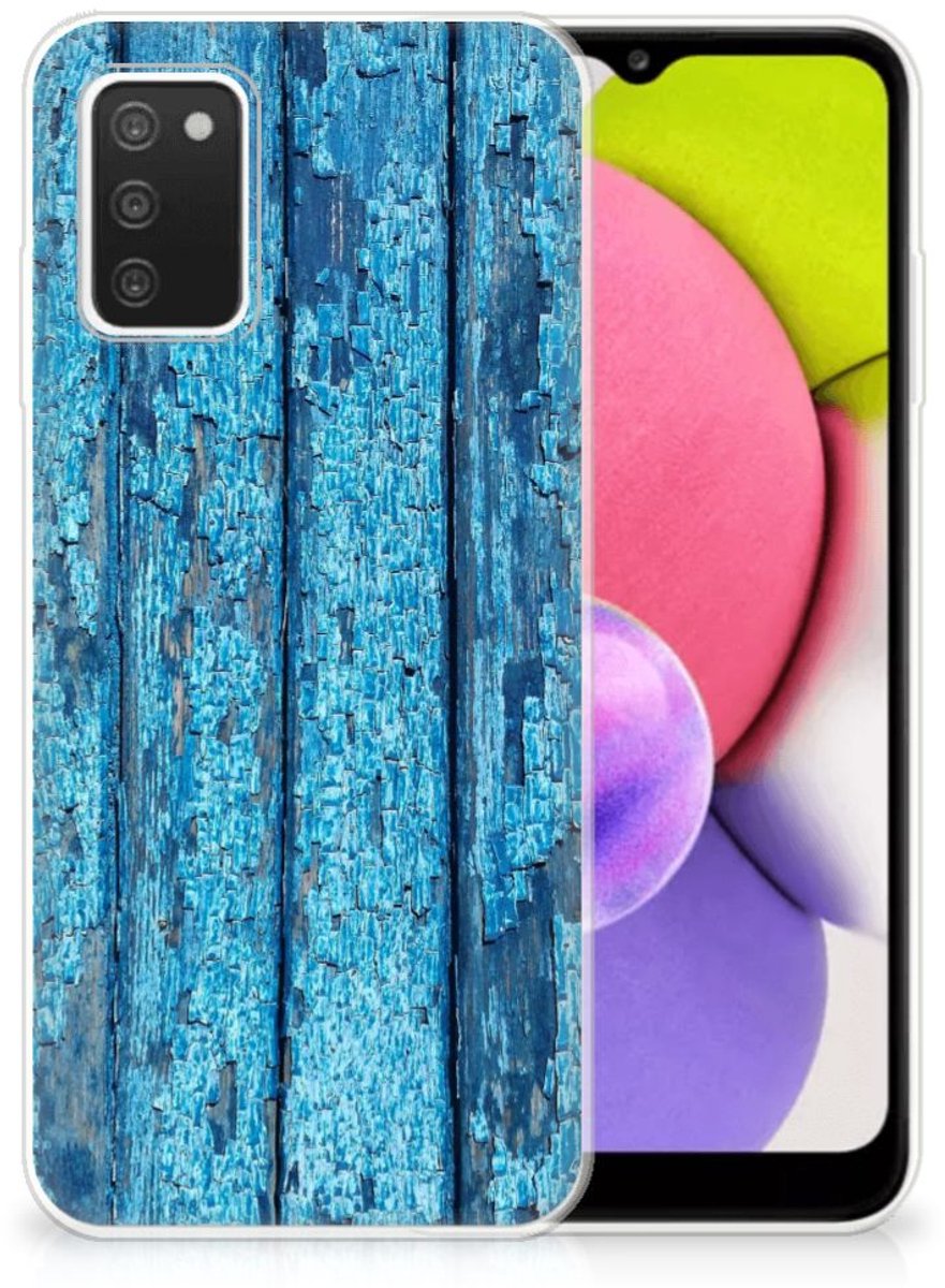 Back Cover voor Samsung Galaxy A03S Bumper Hoesje Wood Blue
