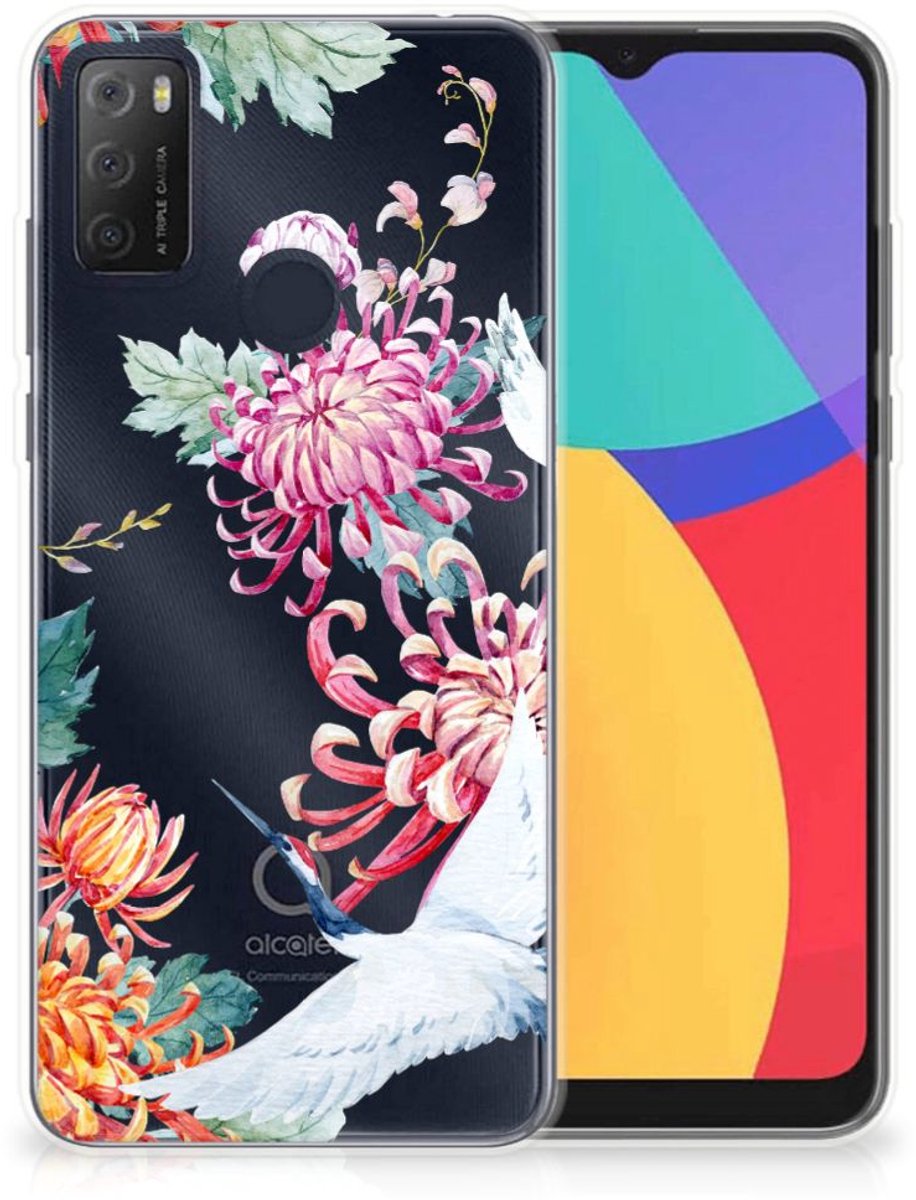 Alcatel 1S (2021) TPU Hoesje Bird Flowers