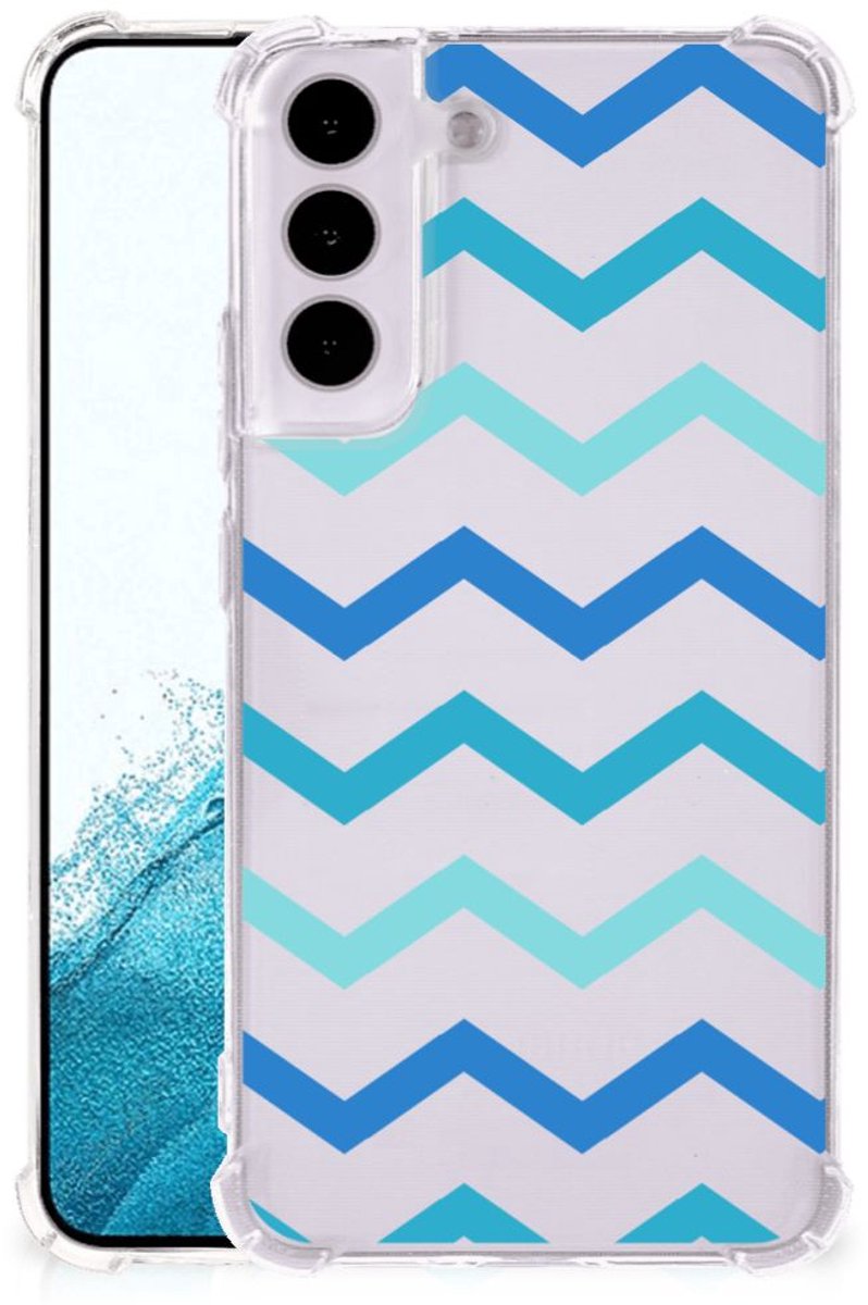 Samsung Galaxy S22 Doorzichtige Silicone Hoesje Zigzag Blauw