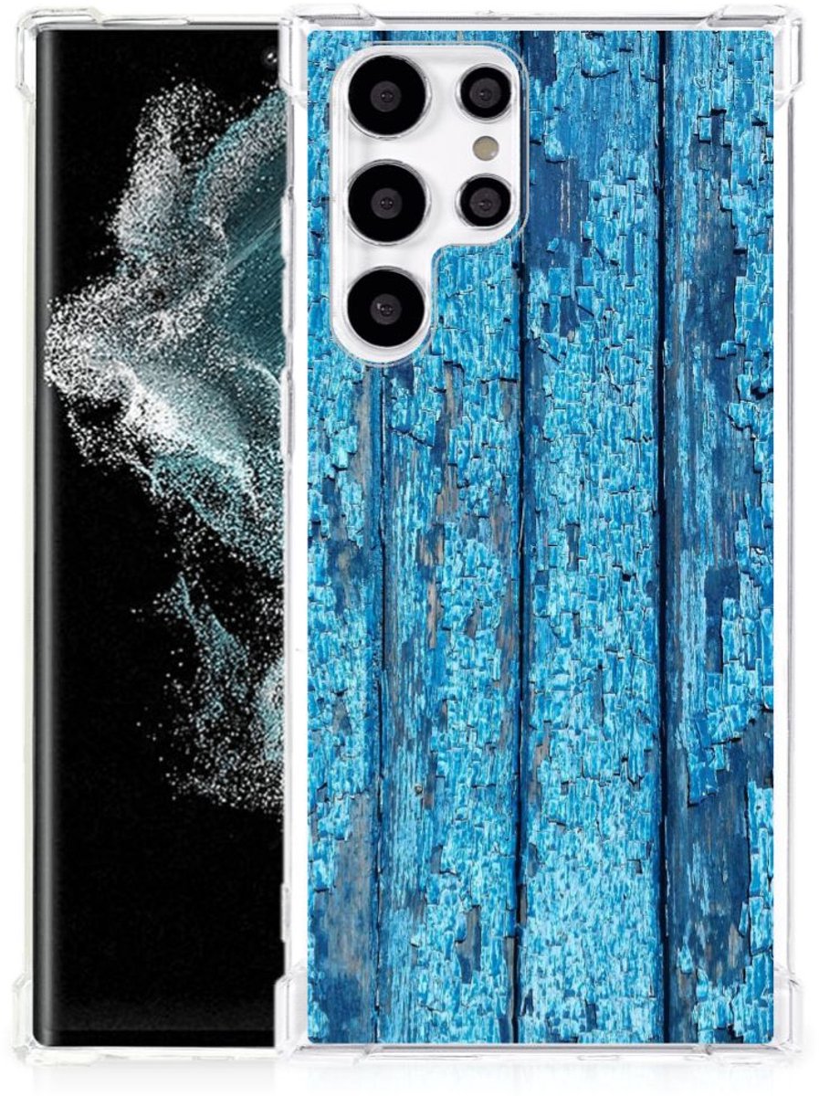 Samsung Galaxy S22 Ultra Stevig Telefoonhoesje Wood Blue