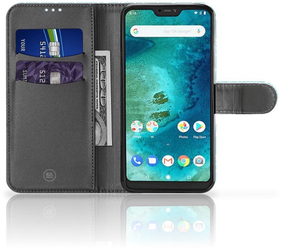 Tenphone Etui Coque pour Xiaomi Mi A2 Lite Portefeuille Cracks Blue