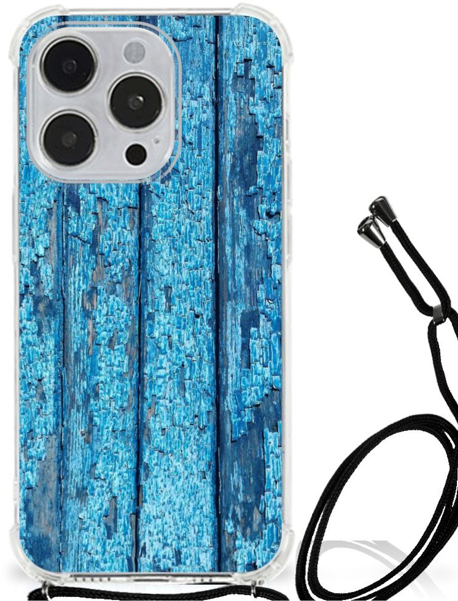 iPhone 14 Pro Stevig Telefoonhoesje Wood Blue