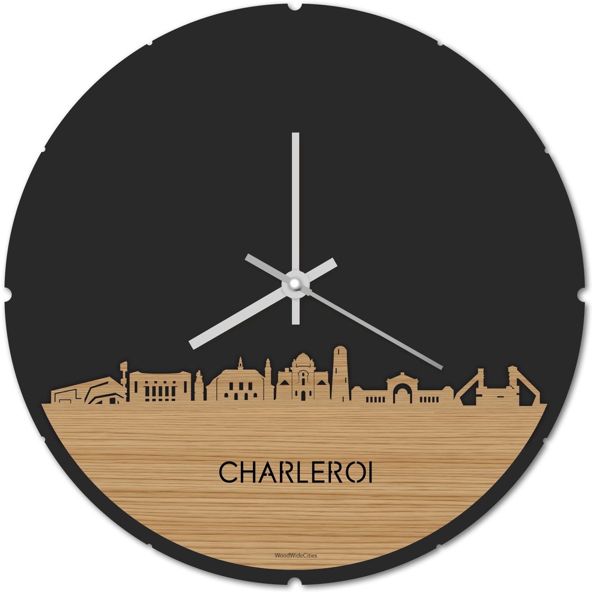 Skyline Klok Rond Charleroi Bamboe hout - Ø 44 cm - Stil uurwerk - Wanddecoratie - Meer steden beschikbaar - Woonkamer idee - Woondecoratie - City Art - Steden kunst - Cadeau voor hem - Cadeau voor haar - Jubileum - Trouwerij - Housewarming -
