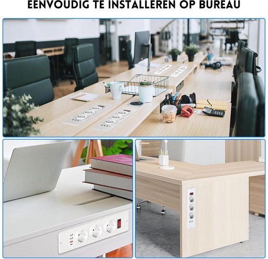 Prise de table encastrable StayPowered - Intelligente et peu encombrante - Prise 3 voies - USB C PD 20W - 3 Portes USB-A - Avec interrupteur - Installation facile - Wit - Livraison plus rapide qu'indiqué !