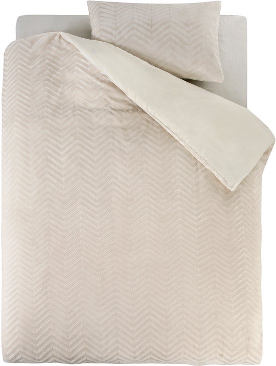 Housse de couette Sleeptime Teddy Chevron - Twin - 140X200/220 + 1 x taie d'oreiller 60x70 - Crème
