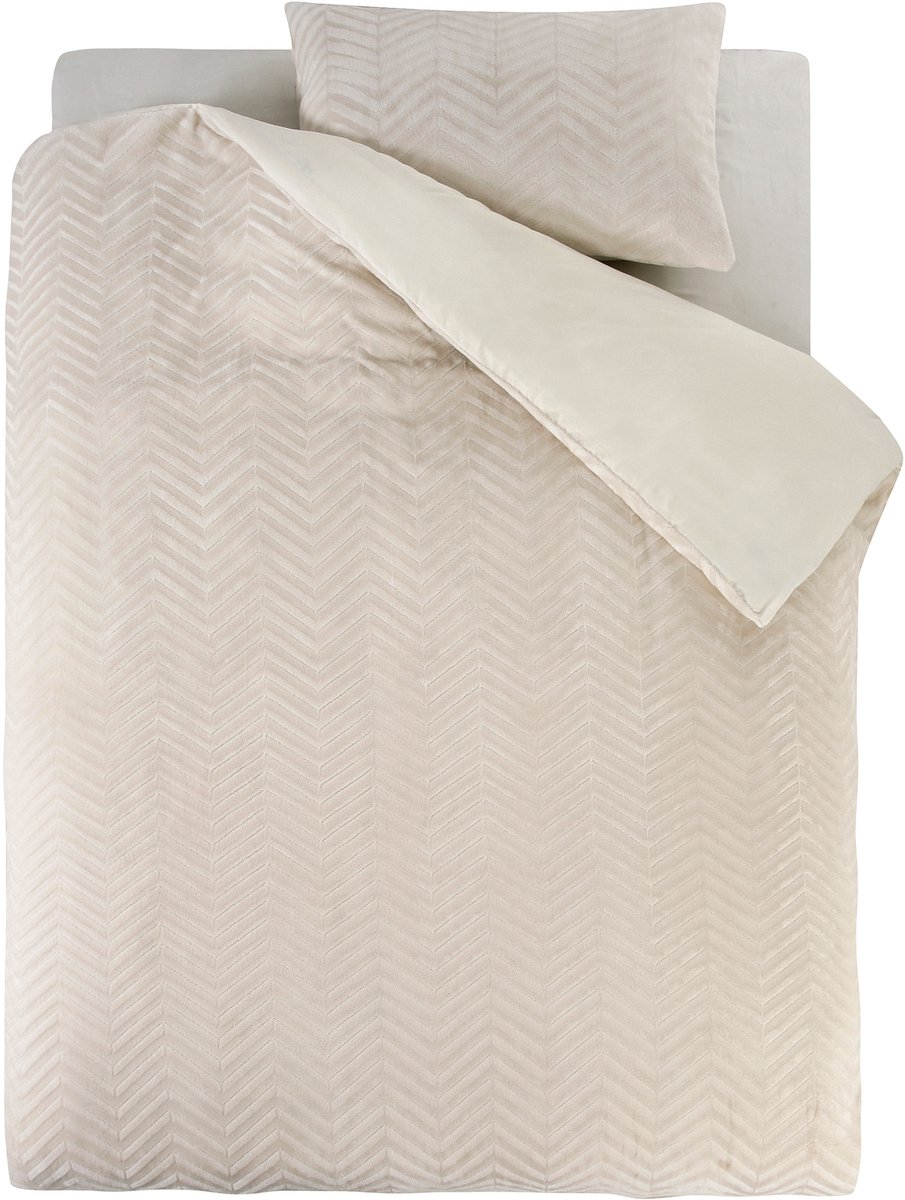Sleeptime Teddy Chevron Dekbedovertrek - Lits-Jumeaux - 140X200/220 + 1 x kussensloop 60x70 - Creme