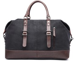 Bagwise Bagwise® Weekendtas Heren & Dames - Canvas Reistas 38L - Duffelbag / Handbagage - 7 Vakken - Antraciet zwart