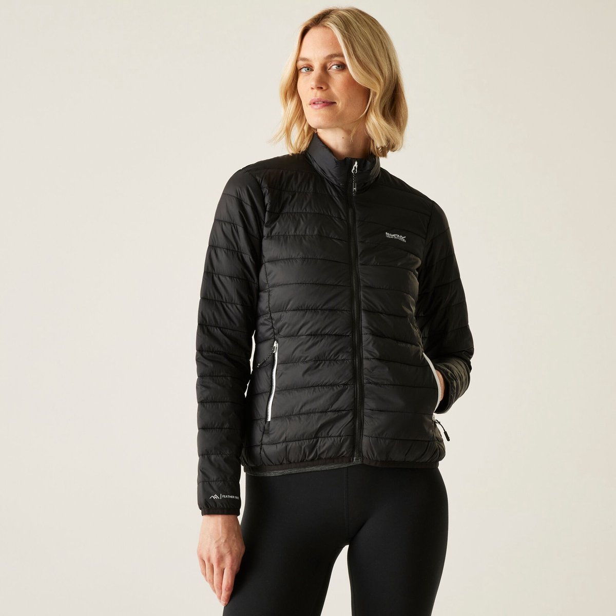 Gevulde Jas Wandelen Dames Hoge Kraag Quilted Design Zwart