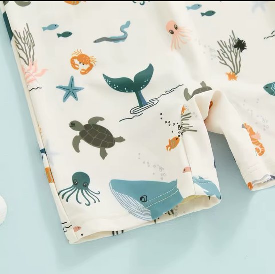 Zwempak uv baby - zwemshort 1 delig - zwemset uv - maat 74 - maat 80/86 - met hoedje - zeedieren — afbeelding 2