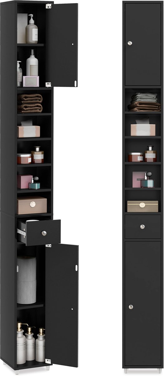 COSTWAY Badkamerkast Hoog Kast Smal, Opbergkast Met 2 Deuren, 1 Lade En Verstelbare Planken Ruimtebesparend Badkamerrek Voor Badkamer Woonkamer Keuken 20 X 20 X 180 Cm 327173 COSTWAY Badkamerkast Hoog Kast Smal, Opbergkast Met 2 Deuren, 1 Lade En Verstelbare Planken Ruimtebesparend Badkamerrek Voor Badkamer Woonkamer Keuken 20 X 20 X 180 Cm 327173