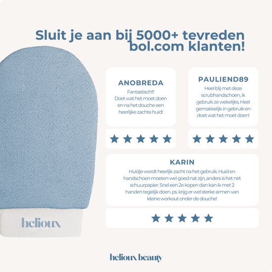 Helioux® Scrub Handschoen Blauw - Exfoliating Glove - Scrub Washand Voor Lichaam & Gezicht - Verwijderen Van Dode Huidcellen of Zelfbruiner - Blauw - Blue - Extra Large