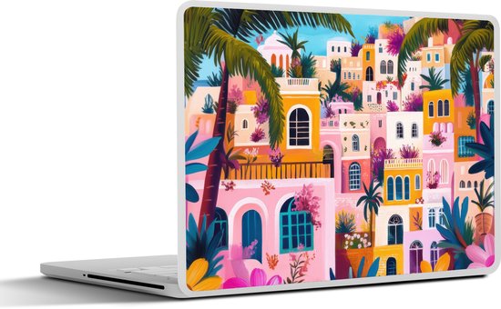 Laptop sticker - 12.3 inch - Kleurrijk - Roze - Oranje - Geel - Bloemen - 30x22cm - Laptopstickers - Laptop skin - Cover
