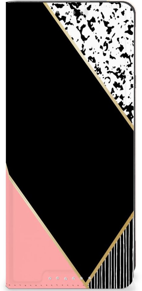 Sony Xperia 5 V Stand Case Zwart Roze Vormen