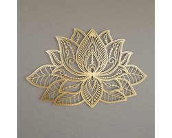 Colorfull Worlds - Metalen Mandala - Wanddecoratie - Lotusbloem Wanddecoratie - Housewarming Gift - Metalen Wandbord - Goud - 43x28 cm