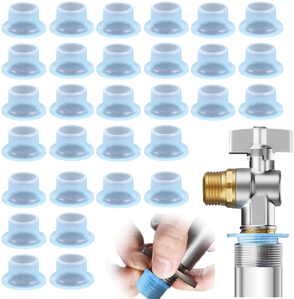 30 stuks waterdichte kraanafdichtingspakking, siliconen lekvrije pluggen voor 1/2 inch kraanklep, werkt met watertemperaturen tussen 0-100℃, kraan afdichtring anti-lek (Blauw)