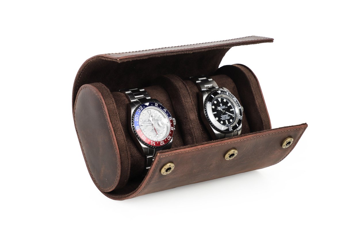 Timezone - Leren Watch roll voor 2 Horloges - Horloge doos - Horloge etui - Horloge reisetui - Horloge Rol