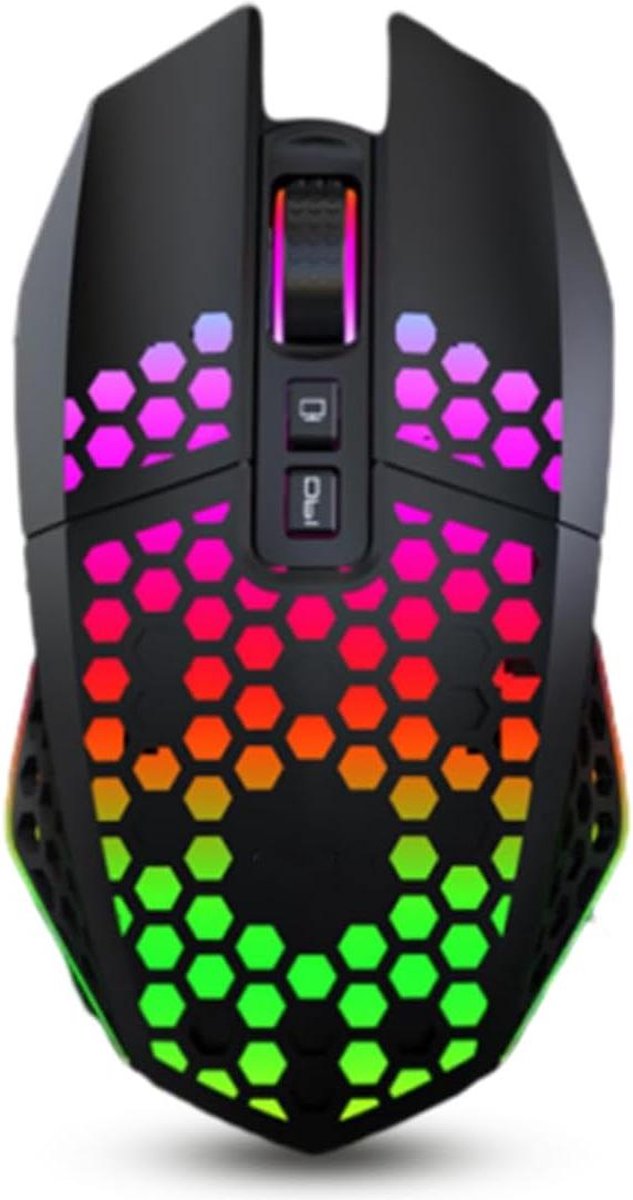 Draadloze Gamingmuis Oplaadbaar Mute-Oplaadmuis RGB Lichtgevend Hol Gaming 24 GHz Computerbenodigdheden voor PC Laptop Gaming-Spelers - Zwart .