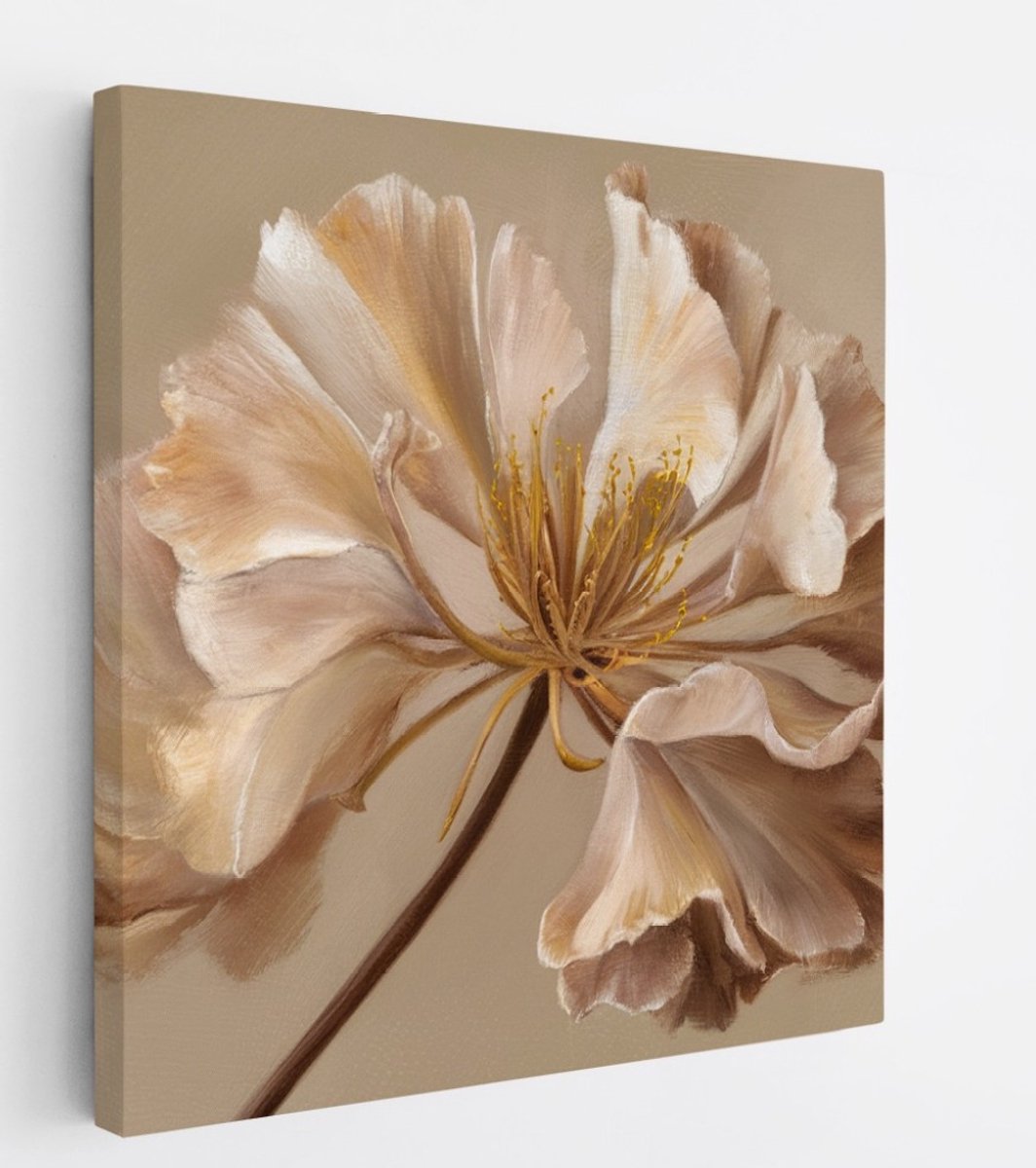 Saammp Canvas Schilderij - Botanische bloem - beige - Natuur - Abstract - 30x30 - Foto op canvas - Wanddecoratie - Muurdecoratie Woonkamer - Kantoor Decoratie Multicolor