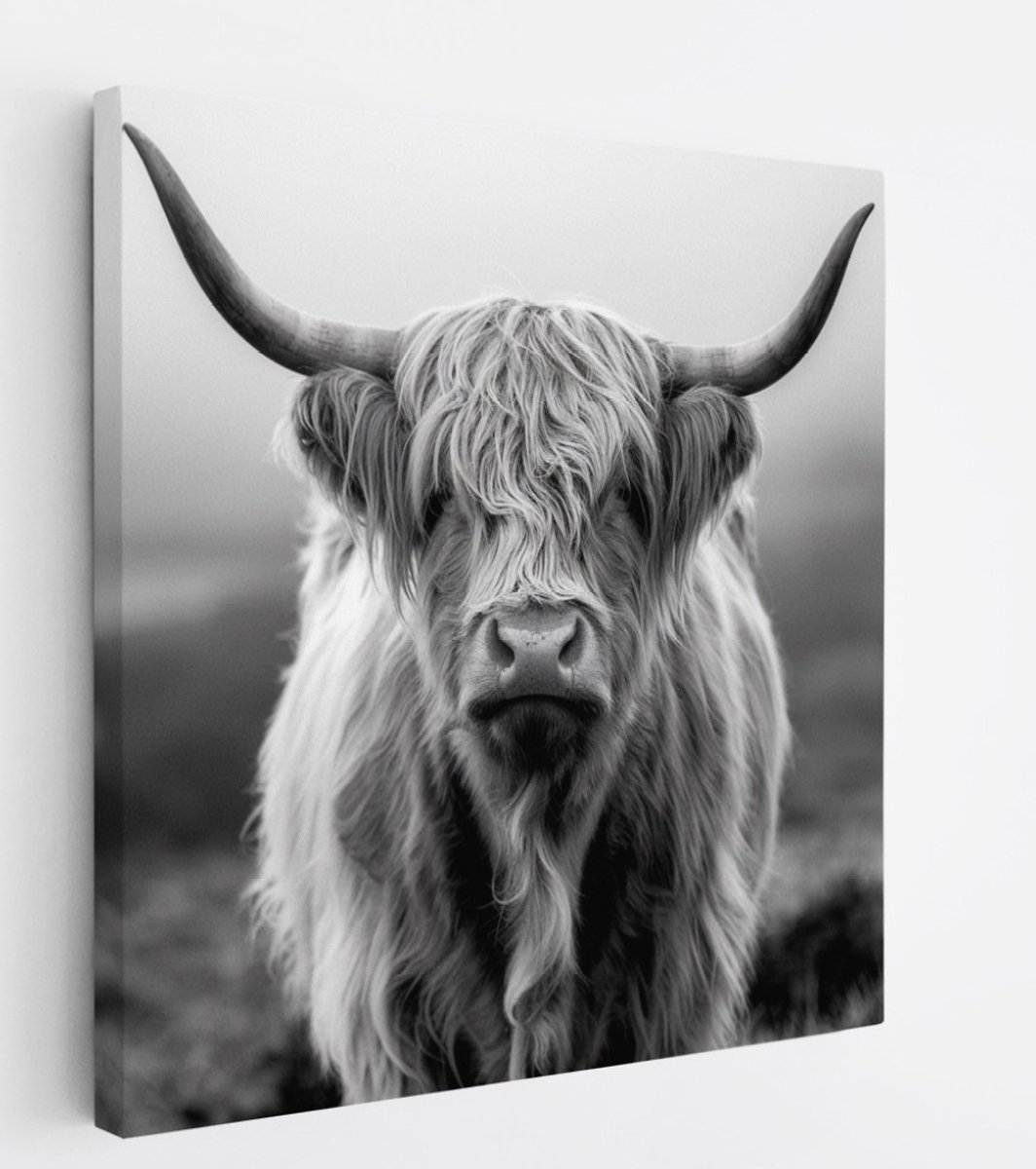 Saammp Canvas Schilderij - Schotse Hooglander Koe op de hooglanden - Dieren - Natuur - 60x60 - Foto op canvas - Wanddecoratie - muurdecoratie Woonkamer - Slaapkamer decoratie - Canvas Print Multicolor