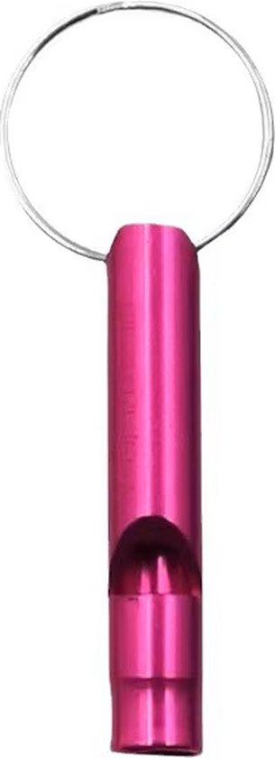 Roze aluminium fluitje met sleutelring.