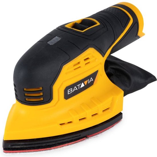 Ponceuse multifonction sans fil Batavia 12 V - Excl. Batterie et chargeur - Poignée ergonomique à prise souple - Système velcro pour le changement - Sac collecteur de poussière inclus - Fixxpack