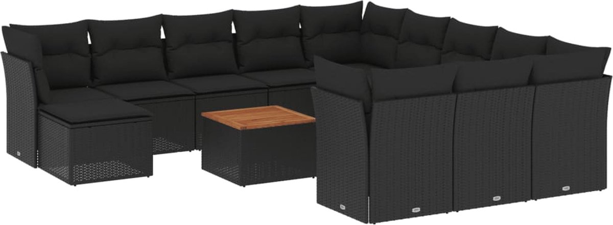 The Living Store 13-delige Loungeset met kussens poly rattan zwart - Loungeset - Lounge Set - Tuinlounge - Buitentijnen - Tuinmeubels