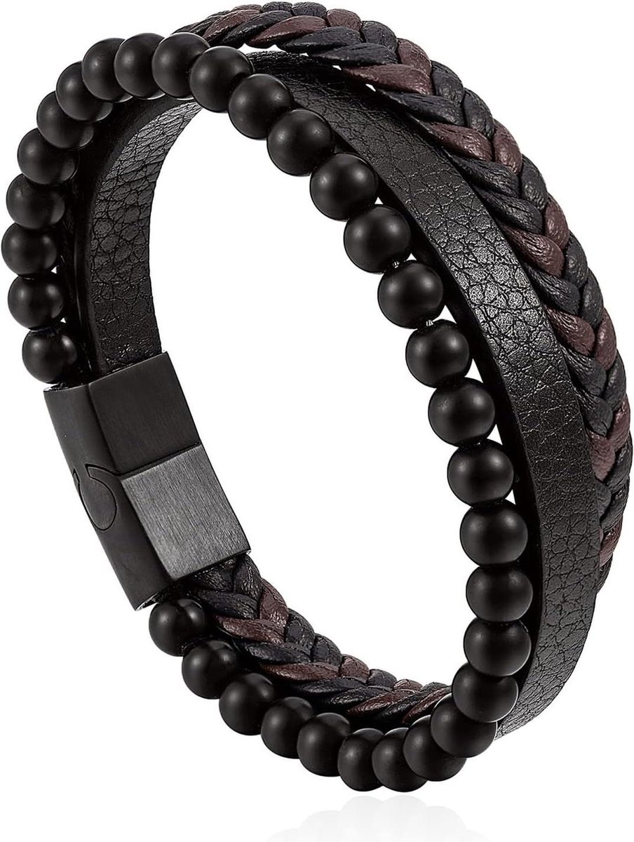 Kalmerende angstarmband - Leren armband voor heren - 18e verjaardag jongen - Large