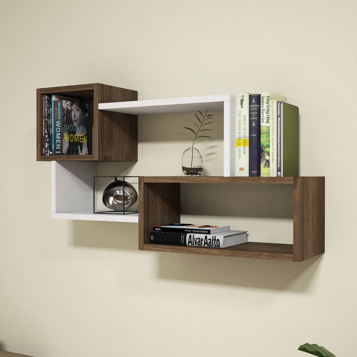 Afro Wandplank | 100% MELAMINE | Wit, Walnoot - Emob - Wandrek - Wit; Bruin - Melamine