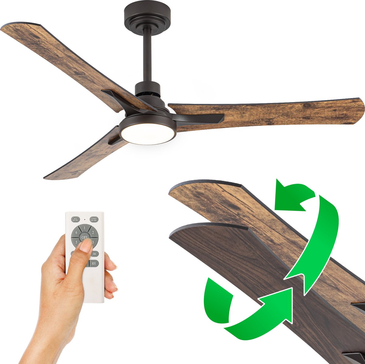 Goedewaere Plafondventilator - Met Afstandsbediening - Zwart - 2 Kleuren Bladen - Met lamp - Fluisterstil - Timer - Ideaal voor slaapkamer - Ventilator plafond - Verlichting - Plafondlamp