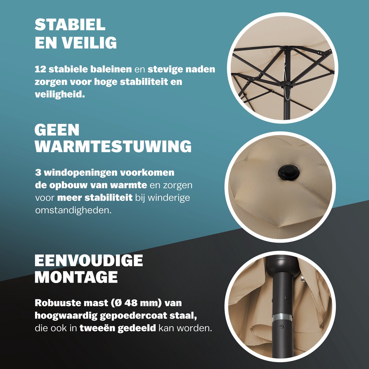 Kingsleeve Parasol Beige 200 cm met Zwengel en Kantelmechanisme Terras Tuin - Parasols zonwering Kingsleeve Parasol Beige 200 cm met Zwengel en Kantelmechanisme Terras Tuin - Parasols zonwering