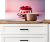 Crédence de Cuisinière en Aluminium 90x45 cm - Gâteau - Coeur - Rose - Écran Pare-éclaboussures pour Plaque de Cuisson - Protection Murale