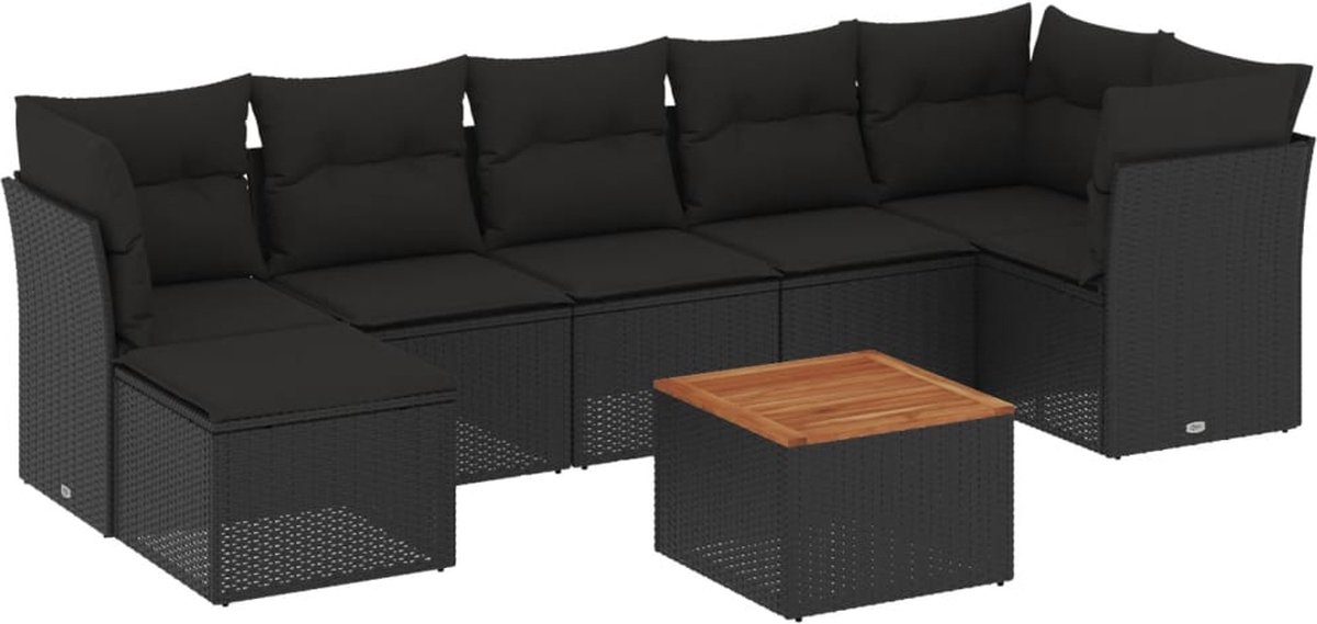 The Living Store 8-delige Loungeset met kussens poly rattan zwart - Loungeset - Tuinlounge - Buitendiner - Loungemeubels - Pe Rattan
