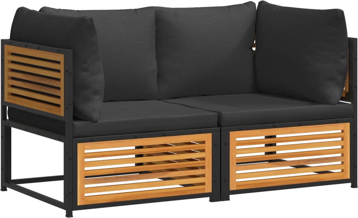 The Living Store 2-delige Loungeset met kussens massief acaciahout - Loungeset - Acacia Hout - Lounge Stoel - Tuinset - Buis Meubel