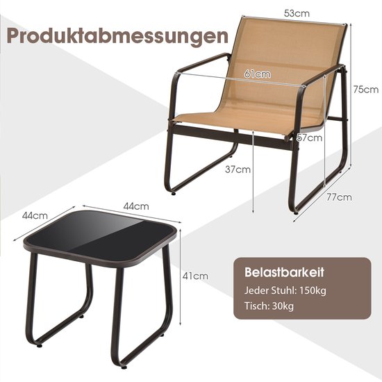 3-delige Tuinmeubelset, Balkonset Met 2 Stoelen En Tafel Balkonmeubels Terrasmeubels Tuingarnituur Zitgroep Voor Terras Balkon Tuin Zwart Zb34446