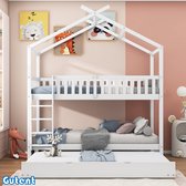 Bol.com Gutent Kinderstapelbed-90x200 cm-Driedubbel stapelbed-uitschuifbaar-ruimtebesparend ontwerp-Wit-Geen matras aanbieding