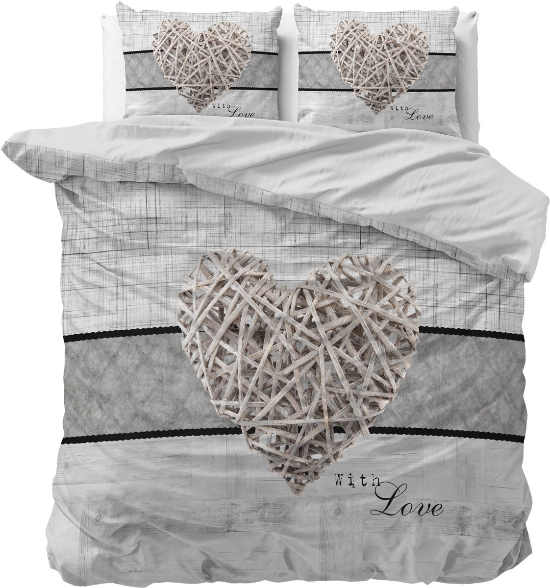 Sleeptime Home is Heart Dekbedovertrek - Tweepersoons - 200X200/260 + 2 x kussenslopen 60x70 - Wit
