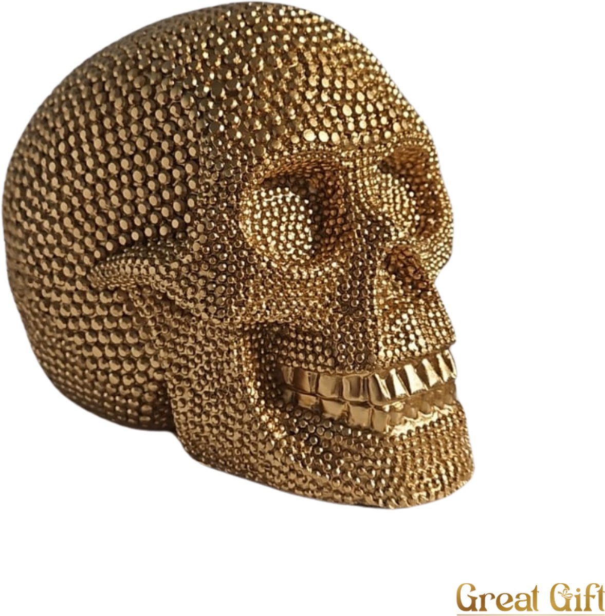 GreatGift - Gouden Schedel - Doodshoofd - Luxe Woondecoratie - Beeld - Cadeau - Uniek Kunstobject - Gemaakt van Resin