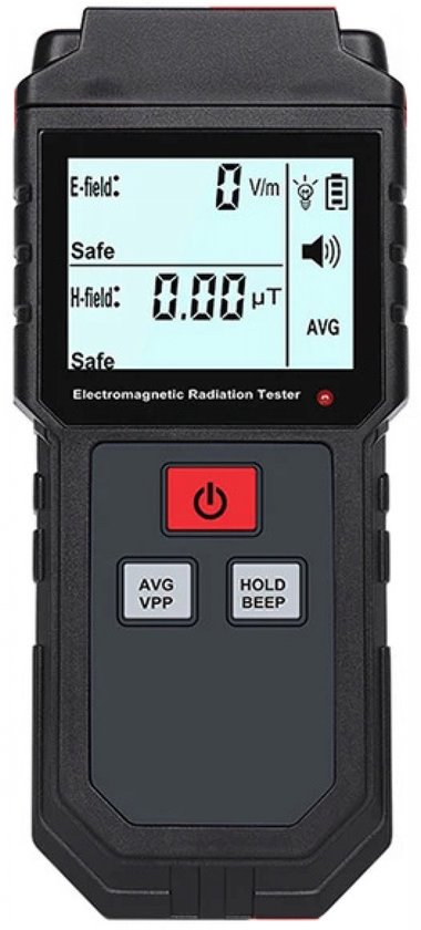 Foto: Geigerteller radioactief stralingsdetector elektromagnetische stralingsmeter radioactief stralingsmeter scherm met grafiek dosimeter