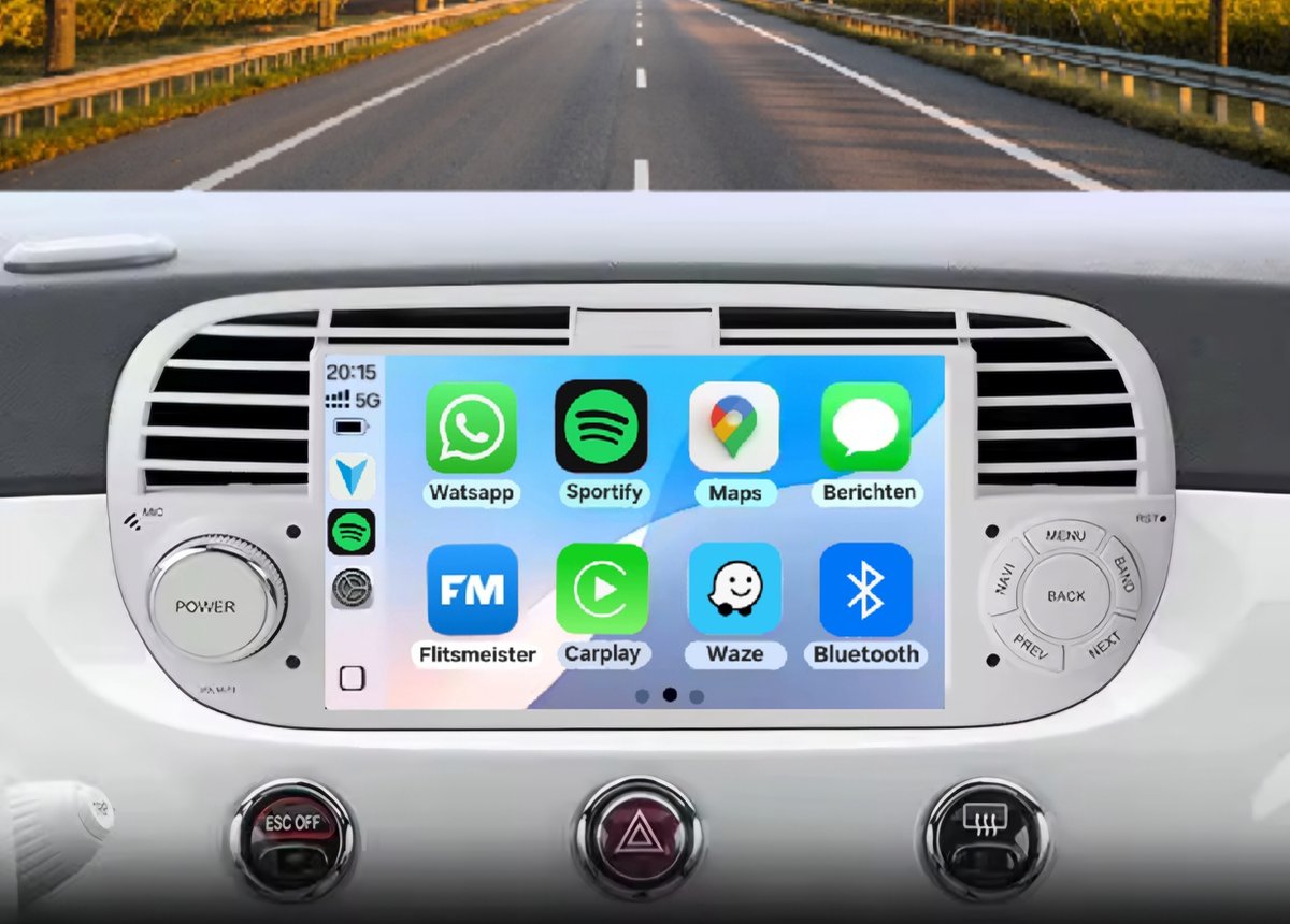 Autoradio 1/32GB met Carplay en Android auto | Geschikt voor Fiat 500 2007-2015 Wit | Radio scherm met Navigatie | 2007 2008 2009 2010 2011 2012 2013 2014 2015 | 7 Inch beige