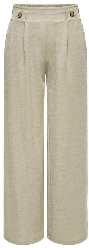 Lichtbeige wijde broek met textuur, dubbele knopen aan de zijkant van de tailleband.