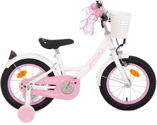 Bambini Kinderfiets - Fiets voor meisjes 14 inch - Voor kinderen van 3 tot 6 jaar - Met zijwieltjes - Roze