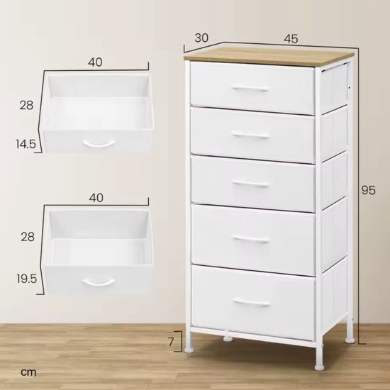 YITAHOME Ladekast met 5 laden voor slaapkamer, stoffen dressoir, opbergladen met handgrepen, metalen frame voor woonkamer, hal, kinderkamer, rustiek bruin