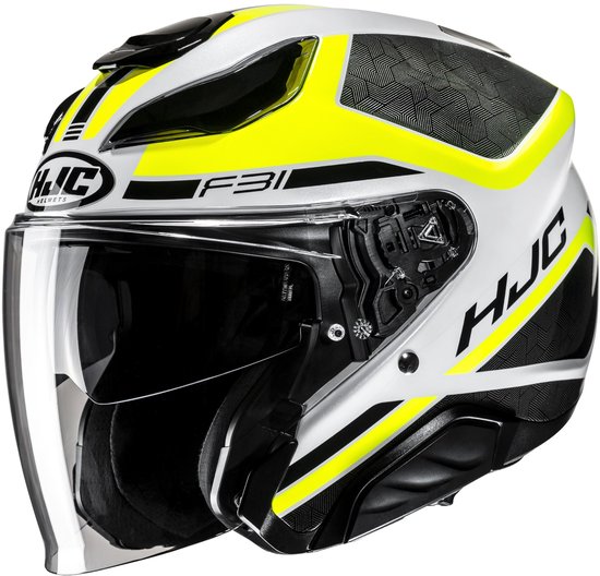 HJC F31 Ceron Zwart Wit Geel Jethelm - Maat XL - Helm