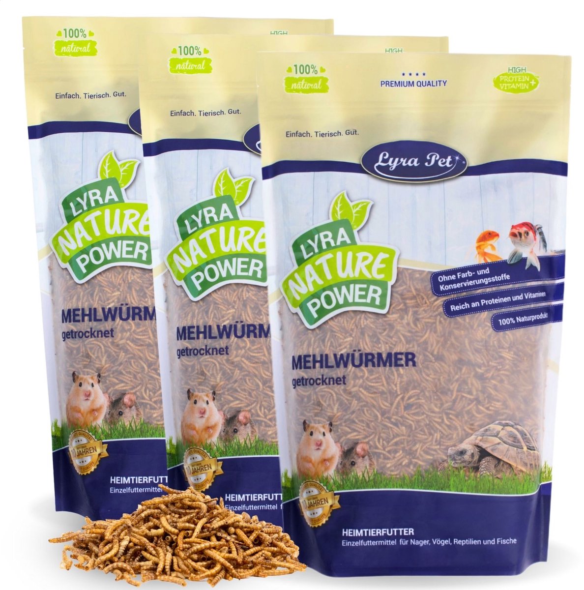 3 x 1 kg Lyra Pet® gedroogde meelwormen