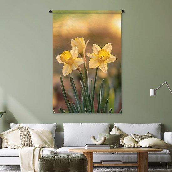 Wandkleed 90x135 cm - Wanddoek Bloemen - Geel - Wazig - Wandtapijt - Wandkleden