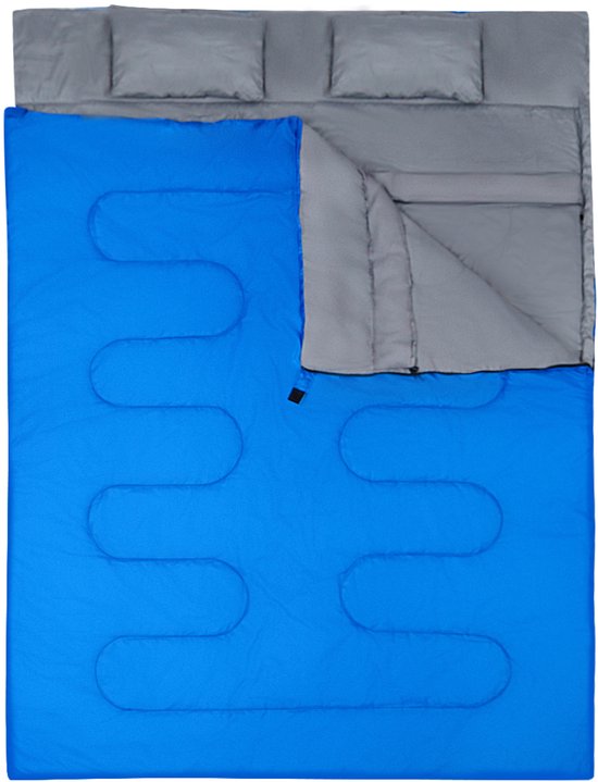 COSTWAY Dubbele slaapzak 2 persoons, 220 x 150cm, waterdichte lichtgewicht slaapzak met 2 kussens en draagtas voor kamperen, wandelen en reizen van Costway — afbeelding 5